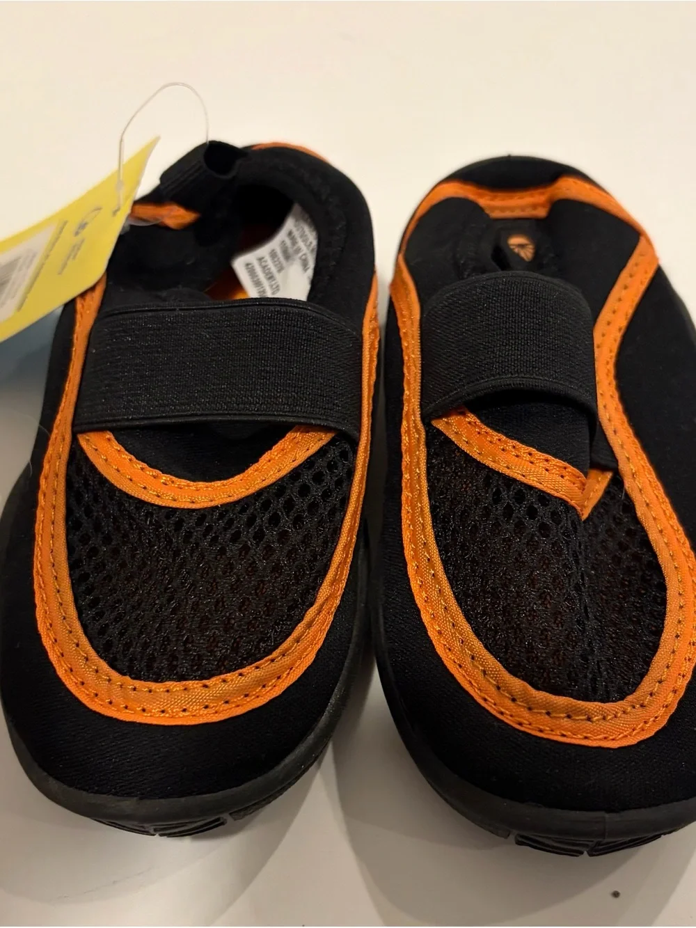Kids Black Water Shoes with Orange Trim and Hook-and-Loop Strap
